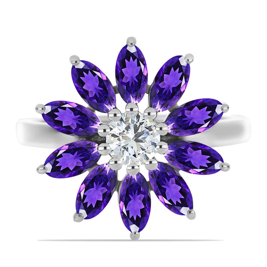 Silberring mit marokkanischem Amethyst und weißem Topas