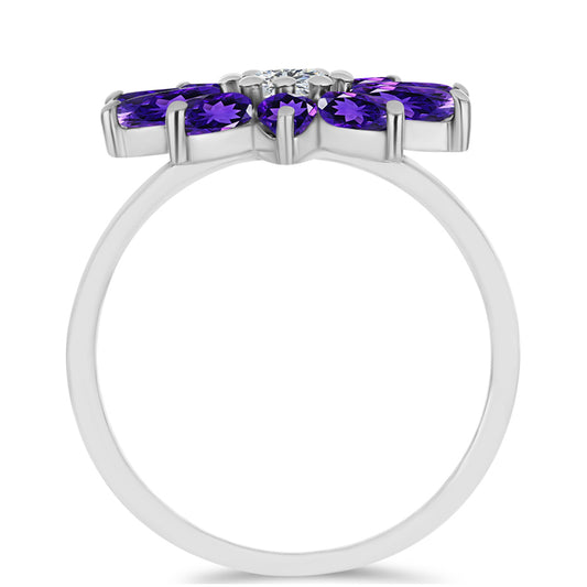 Silberring mit marokkanischem Amethyst und weißem Topas