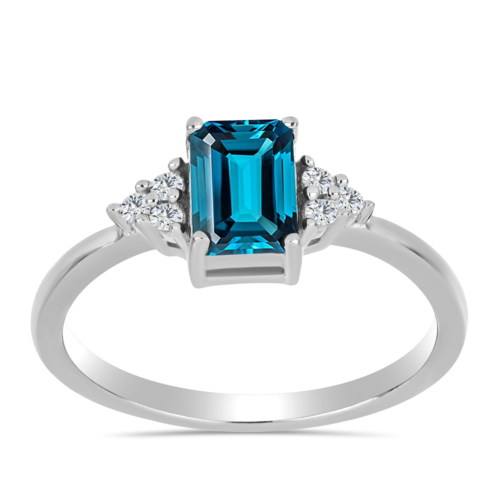 Silberring mit londonblauem Topas und weißem Topas 3 