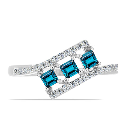 Silberring mit londonblauem Topas und weißem Topas