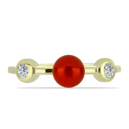 Goldplattierter Silberring mit roter Süßwasserperle und weißem Topas