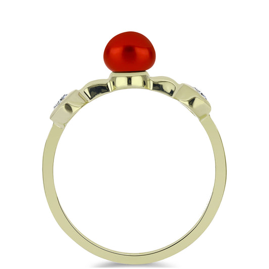 Goldplattierter Silberring mit roter Süßwasserperle und weißem Topas