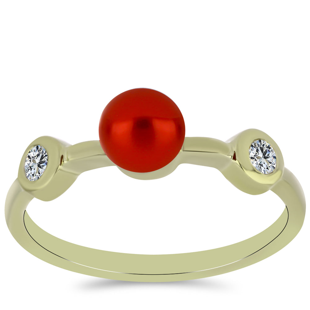 Goldplattierter Silberring mit roter Süßwasserperle und weißem Topas 3 