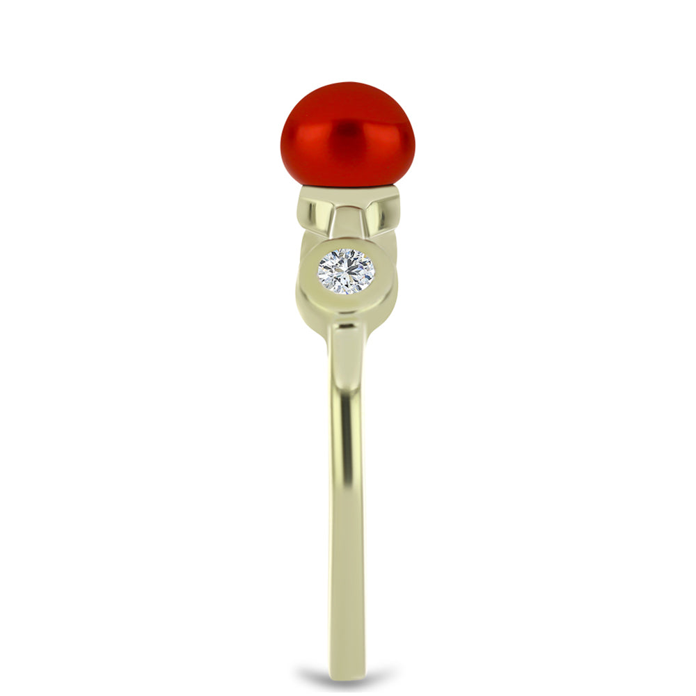 Goldplattierter Silberring mit roter Süßwasserperle und weißem Topas 4 
