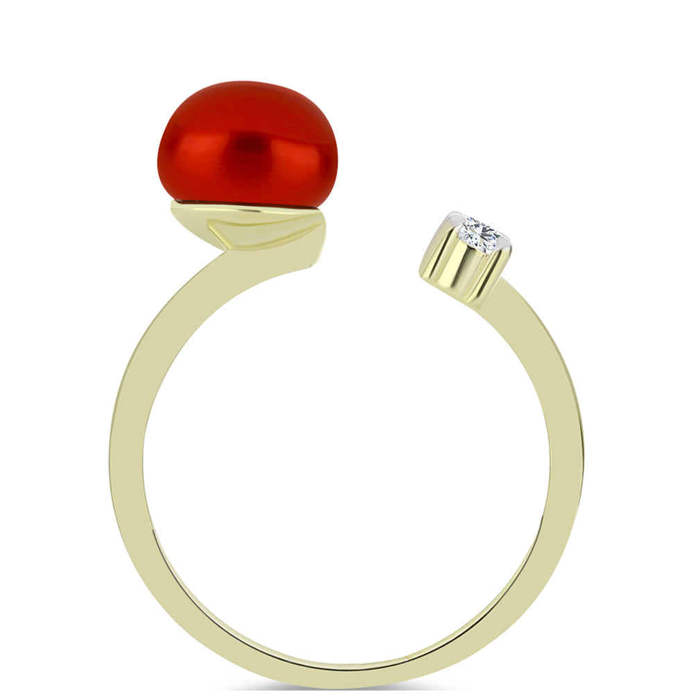 Goldplattierter Silberring mit roter Süßwasserperle und weißem Topas 2 