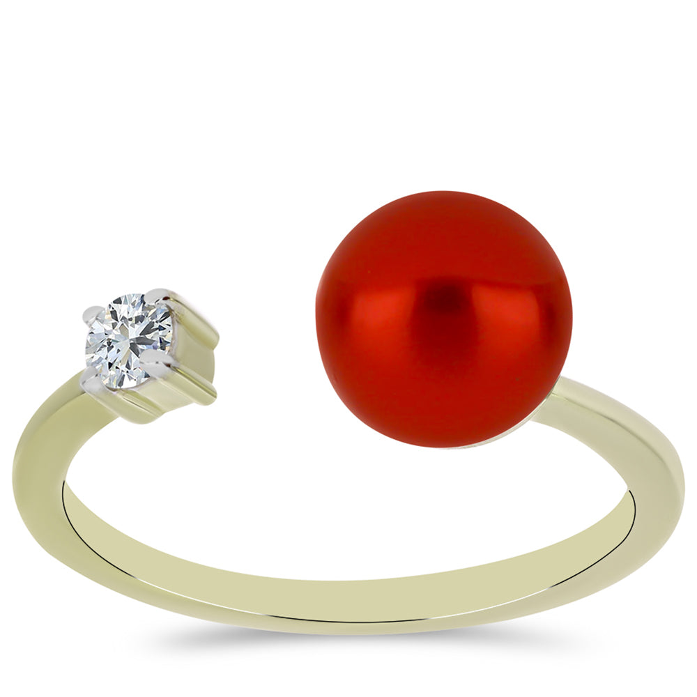 Goldplattierter Silberring mit roter Süßwasserperle und weißem Topas 3 