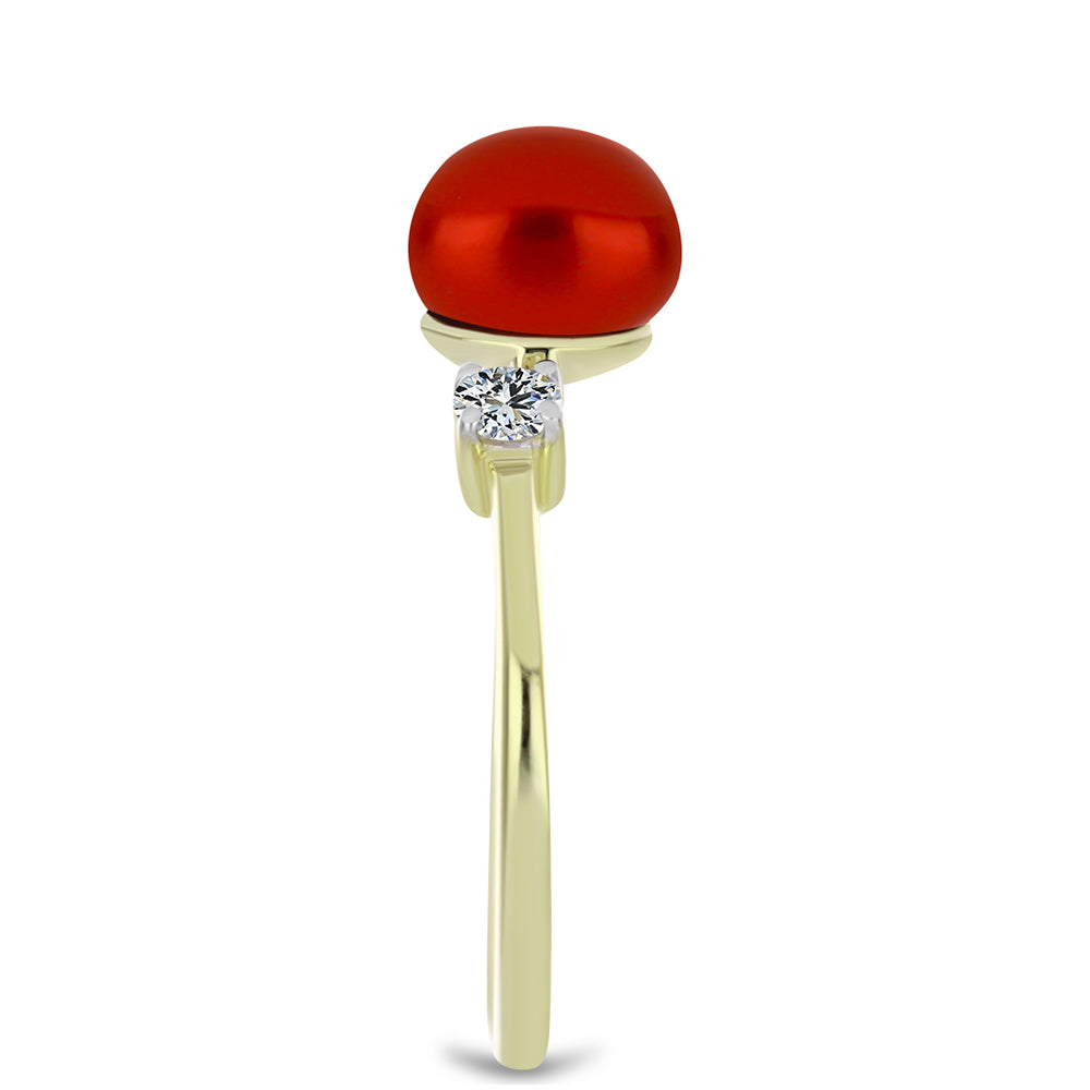 Goldplattierter Silberring mit roter Süßwasserperle und weißem Topas 4 
