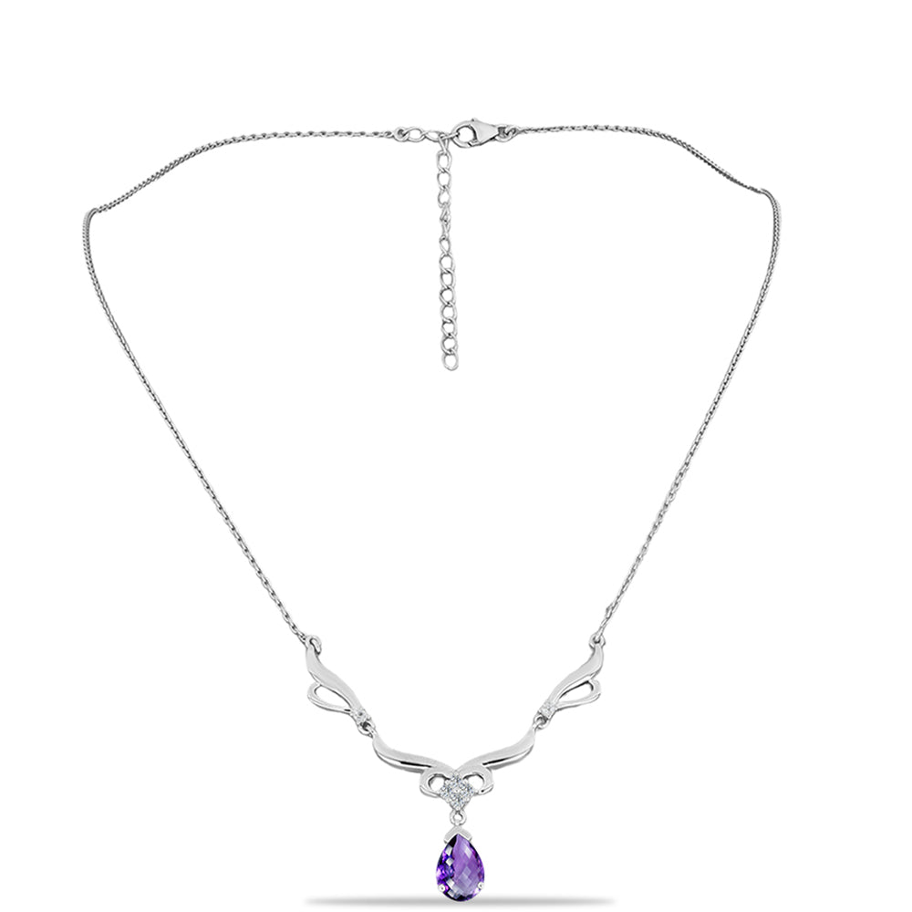 Silberhalskette mit marokkanischem Amethyst und weißem Topas 1 