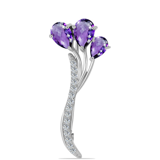 Silberbrosche mit marokkanischem Amethyst und weißem Topas