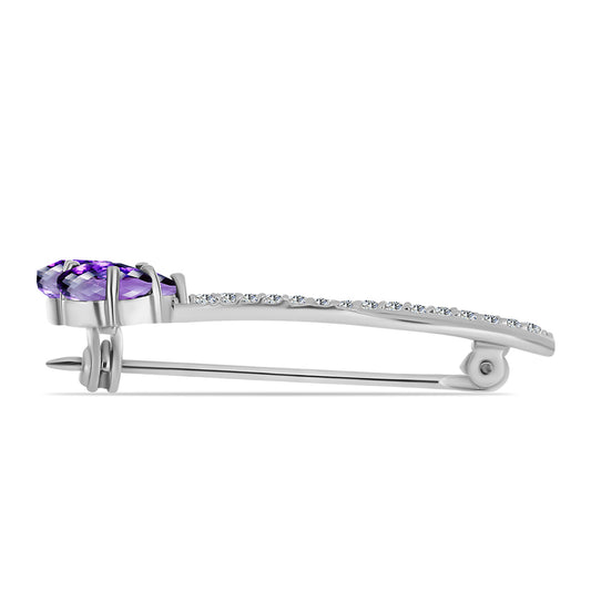 Silberbrosche mit marokkanischem Amethyst und weißem Topas