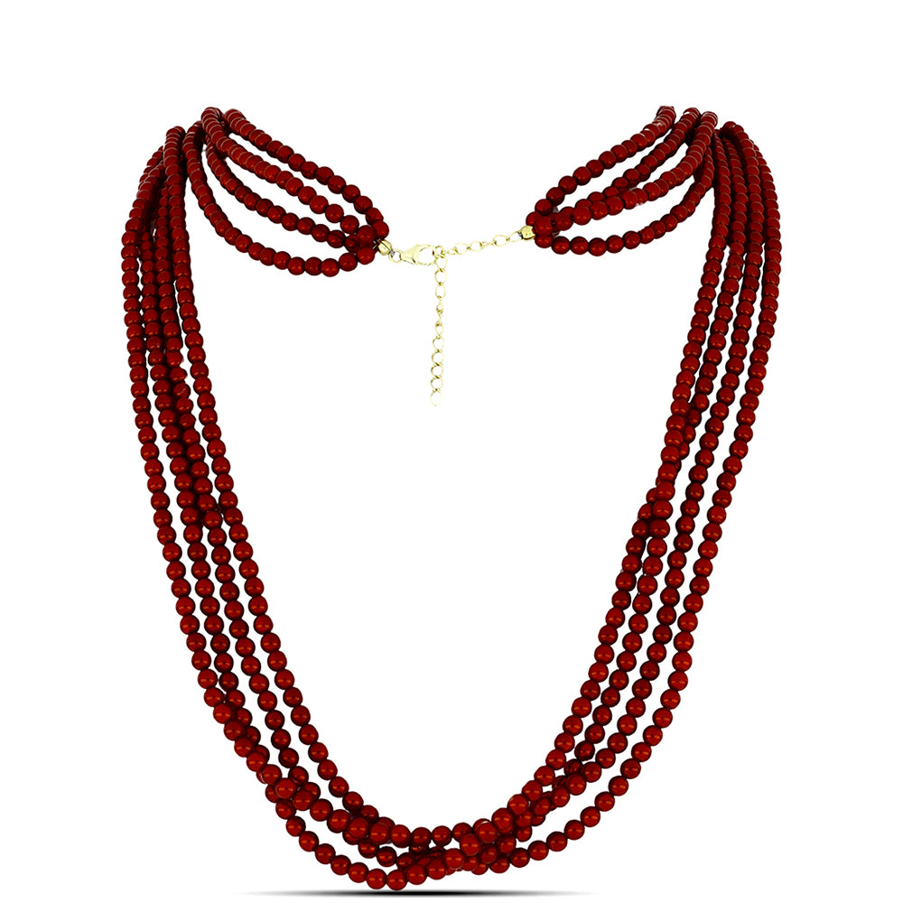Goldplattierte Silberhalskette mit roter Süßwasserperle 1 