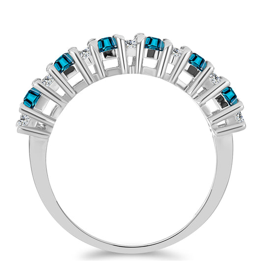 Silberring mit londonblauem Topas und weißem Topas