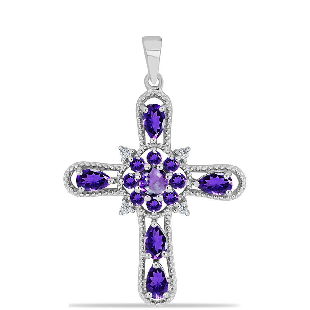 Silberanhänger mit marokkanischem Amethyst und weißem Topas 1 