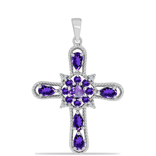 Silberanhänger mit marokkanischem Amethyst und weißem Topas