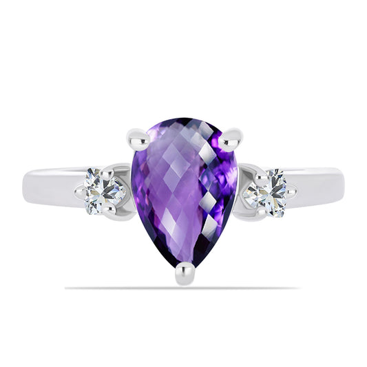 Silberring mit marokkanischem Amethyst und weißem Topas