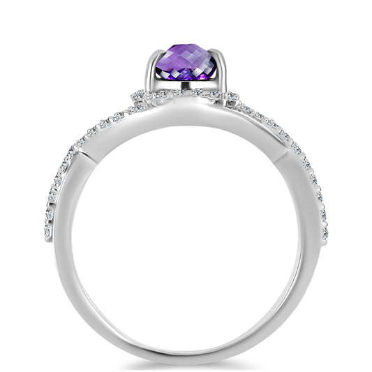 Silberring mit marokkanischem Amethyst und weißem Topas
