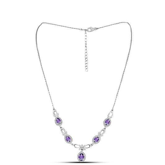 Silberhalskette mit marokkanischem Amethyst und weißem Topas