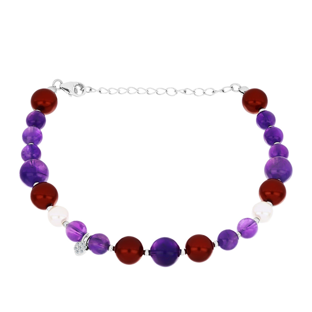 Silberarmband mit marokkanischem Amethyst und weißer Süßwasserperle 1 