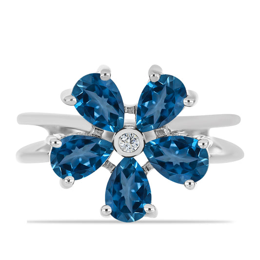 Silberring mit londonblauem Topas und weißem Topas