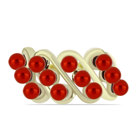 Goldplattierter Silberring mit roter Süßwasserperle