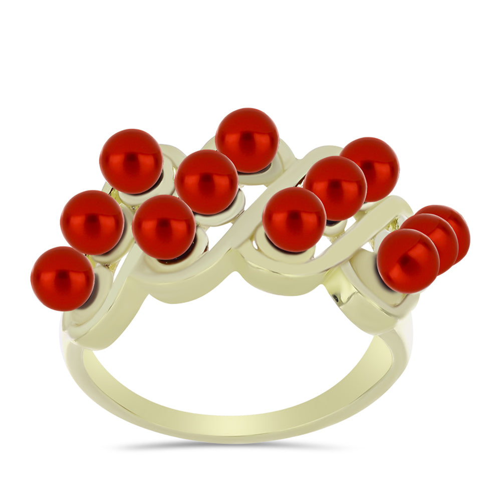 Goldplattierter Silberring mit roter Süßwasserperle 3 