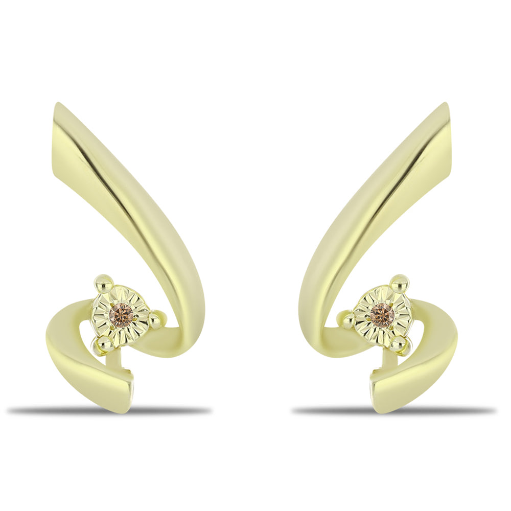 Goldplattierte Silberohrringe mit Champagner-Diamant