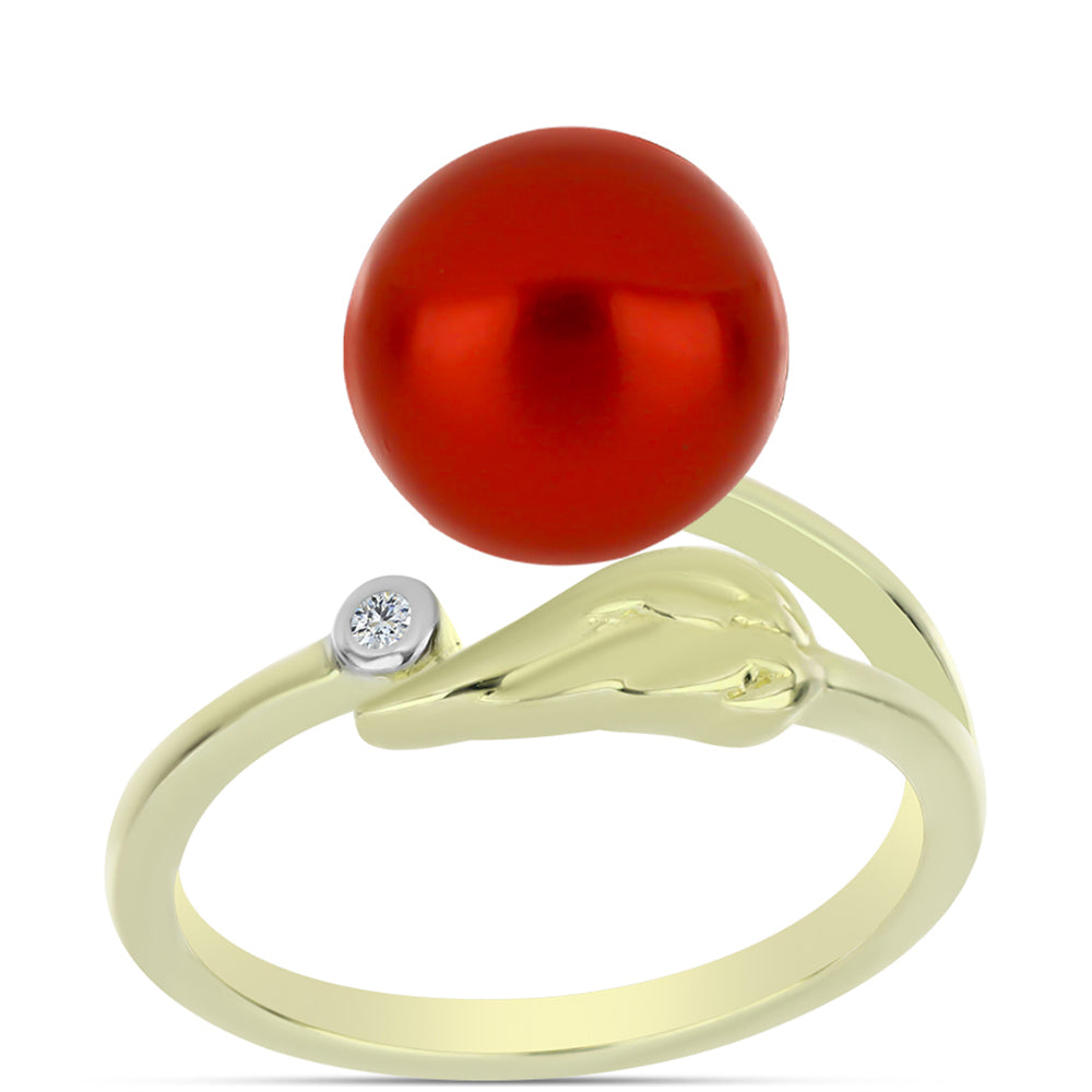 Goldplattierter Silberring mit roter Süßwasserperle und weißem Topas 3 