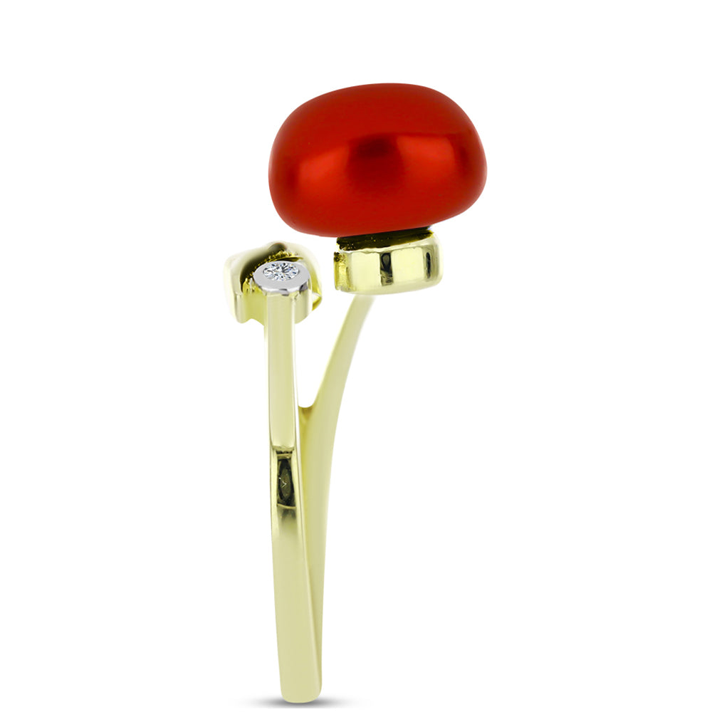 Goldplattierter Silberring mit roter Süßwasserperle und weißem Topas 4 