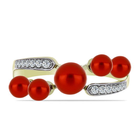 Goldplattierter Silberring mit roter Süßwasserperle und weißem Topas