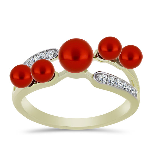 Goldplattierter Silberring mit roter Süßwasserperle und weißem Topas