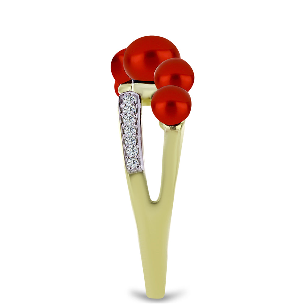 Goldplattierter Silberring mit roter Süßwasserperle und weißem Topas 4 