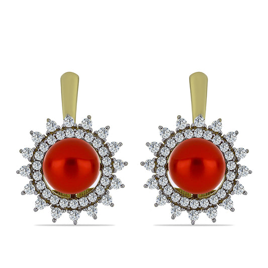 Goldplattierte Silberohrringe mit roter Süßwasserperle und weißem Topas