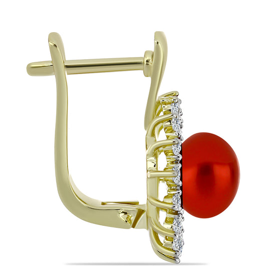 Goldplattierte Silberohrringe mit roter Süßwasserperle und weißem Topas