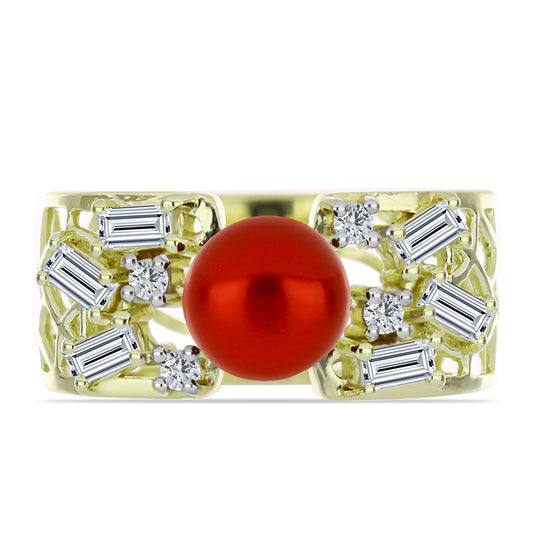 Goldplattierter Silberring mit roter Süßwasserperle und weißem Topas