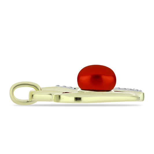 Goldplattierter Silberanhänger mit roter Süßwasserperle und weißem Topas