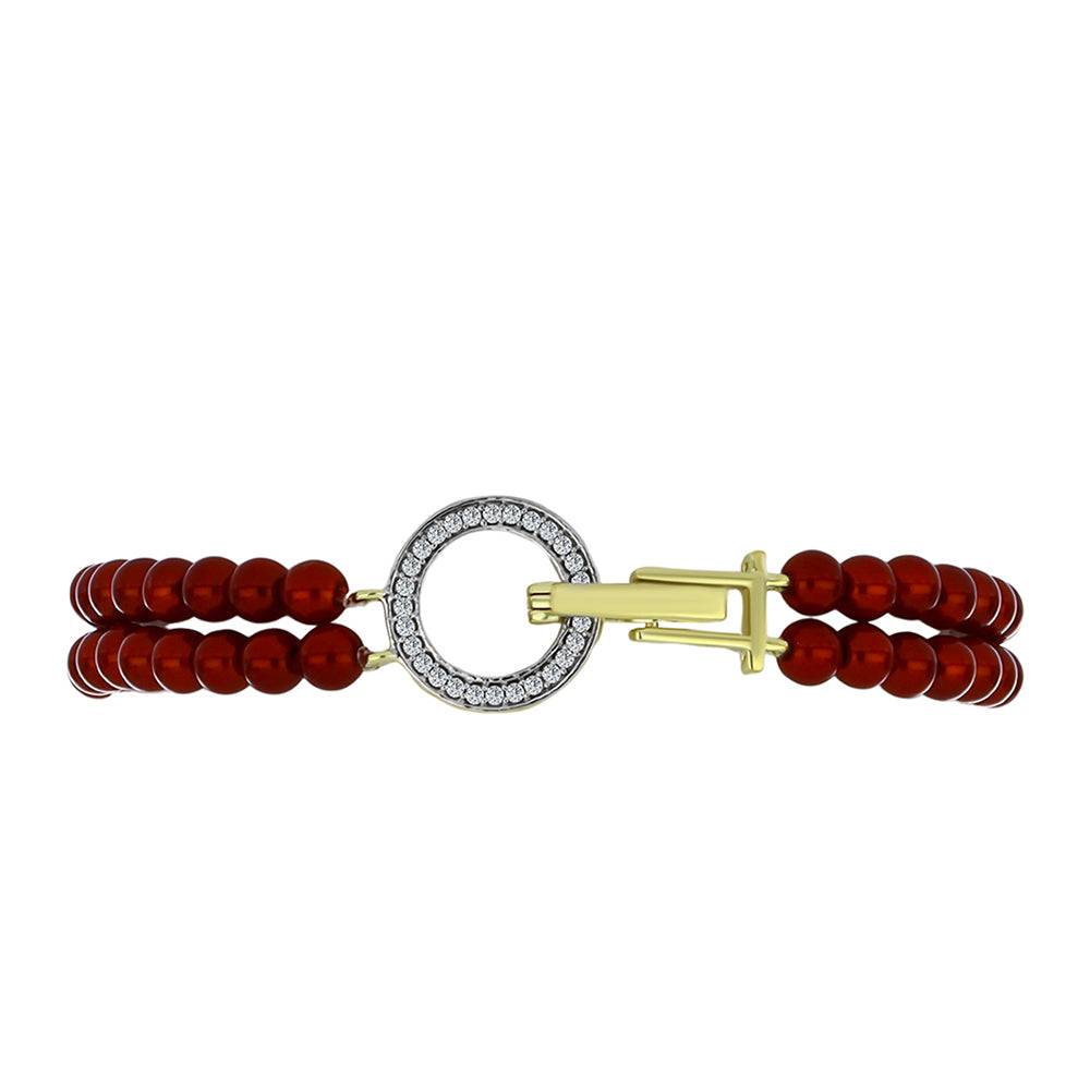 Goldplattiertes Silberarmband mit roter Süßwasserperle und weißem Topas 2 