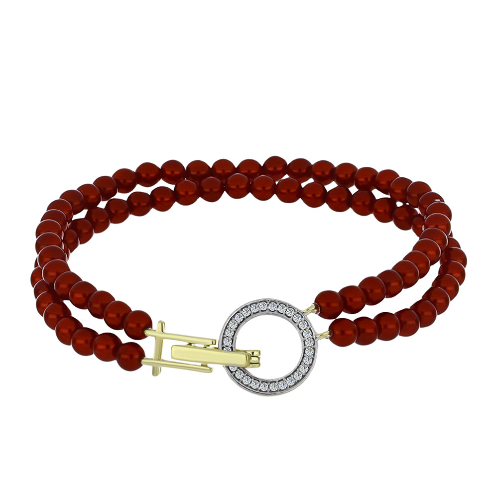 Goldplattiertes Silberarmband mit roter Süßwasserperle und weißem Topas 1 