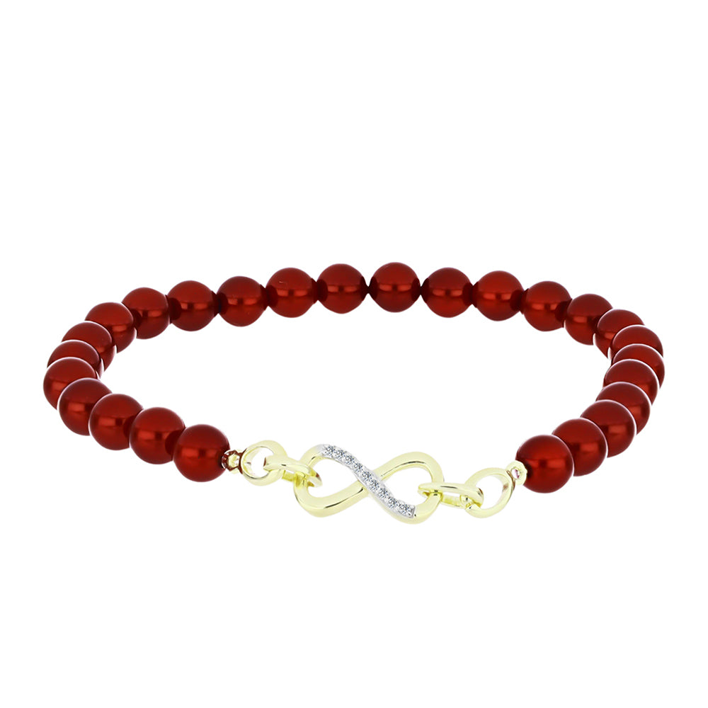Goldplattiertes Silberarmband mit roter Süßwasserperle und weißem Topas 1 
