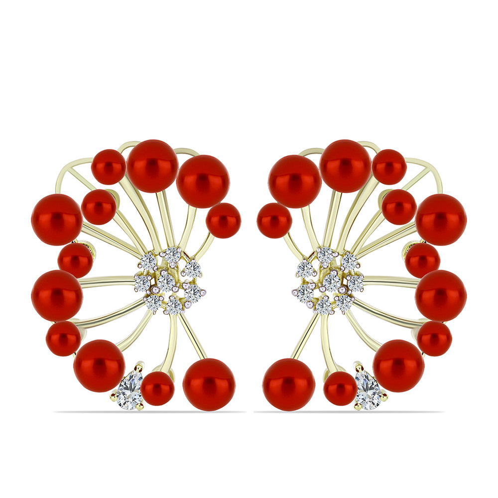 Goldplattierte Silberohrringe mit roter Süßwasserperle und weißem Topas