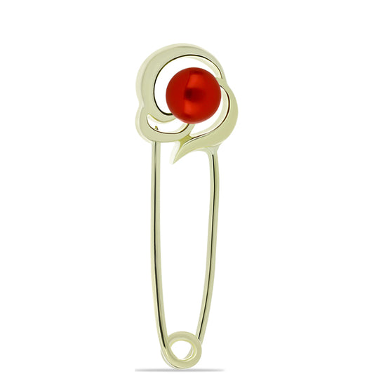Goldplattierte Silberbrosche mit roter Süßwasserperle
