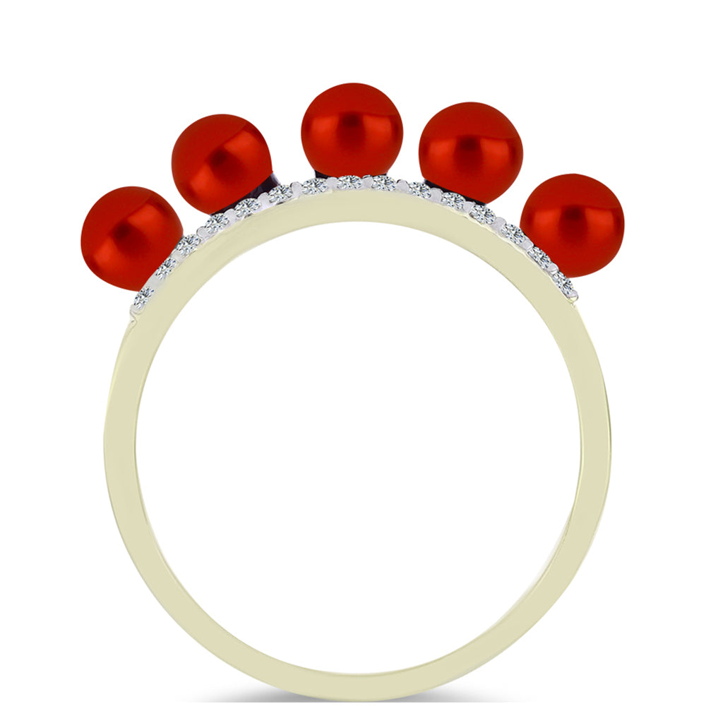Goldplattierter Silberring mit roter Süßwasserperle und weißem Topas 3 