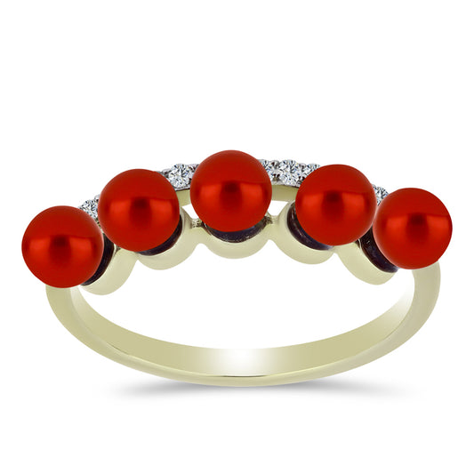 Goldplattierter Silberring mit roter Süßwasserperle und weißem Topas