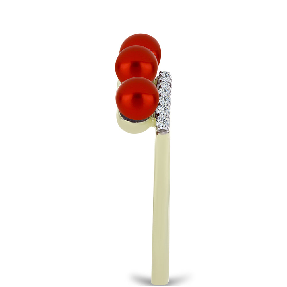 Goldplattierter Silberring mit roter Süßwasserperle und weißem Topas 4 
