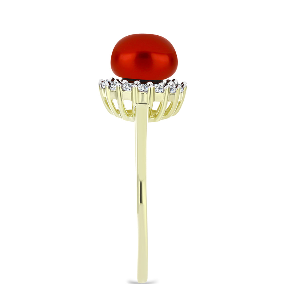 Goldplattierter Silberring mit roter Süßwasserperle und weißem Topas 4 