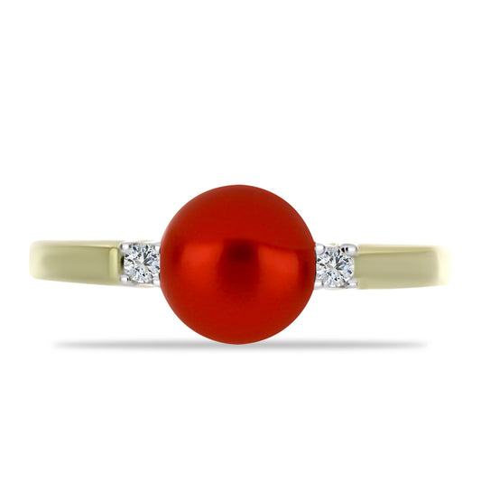 Goldplattierter Silberring mit roter Süßwasserperle und weißem Topas