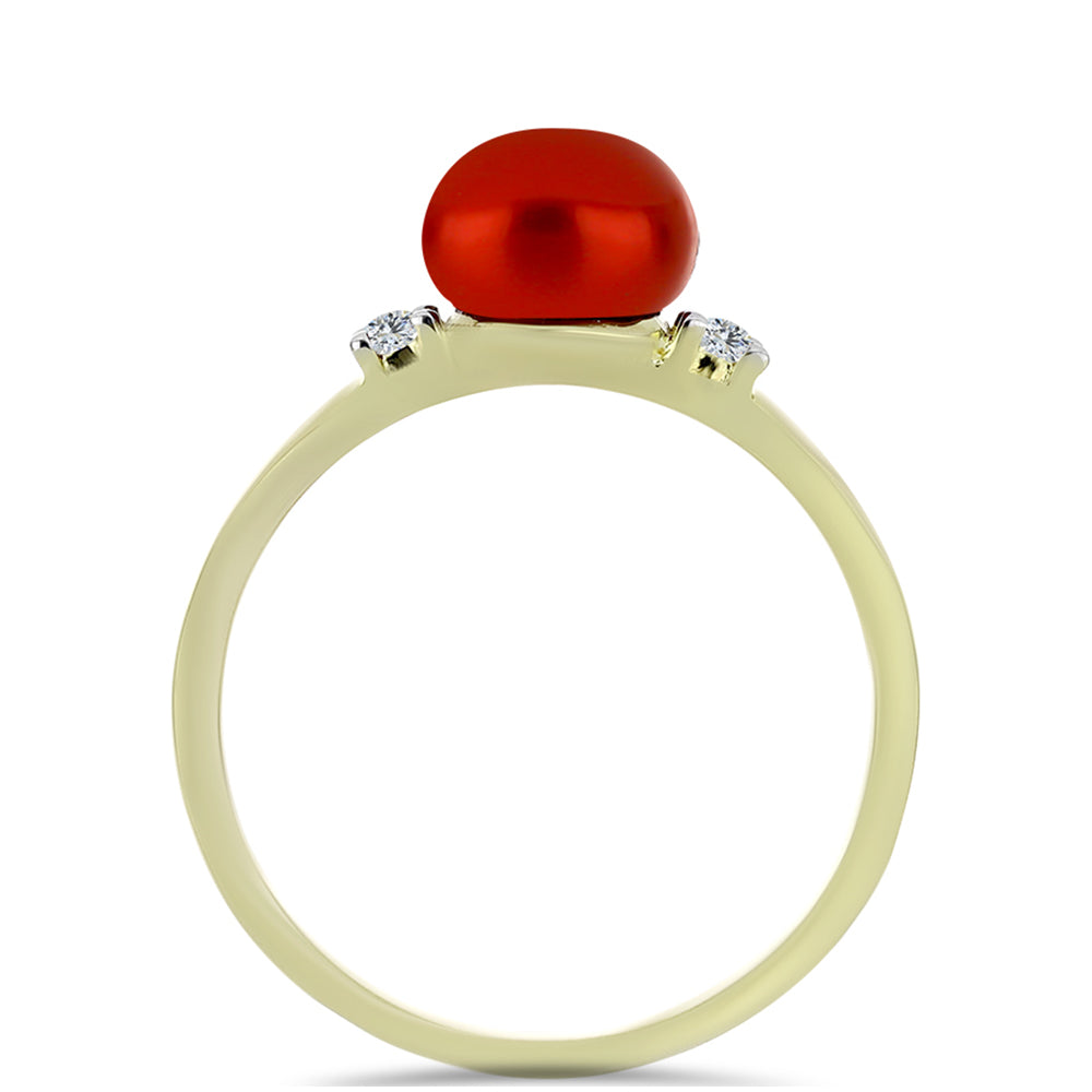 Goldplattierter Silberring mit roter Süßwasserperle und weißem Topas 2 