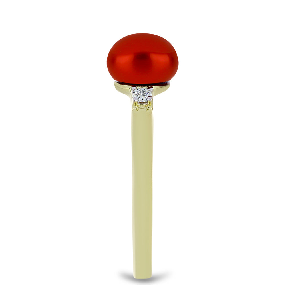 Goldplattierter Silberring mit roter Süßwasserperle und weißem Topas 4 