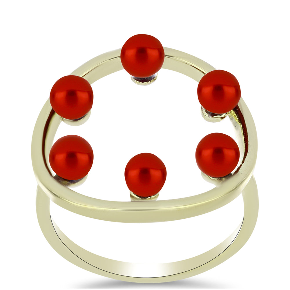 Goldplattierter Silberring mit roter Süßwasserperle 3 