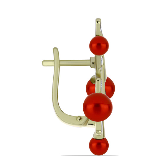 Goldplattierte Silberohrringe mit roter Süßwasserperle und weißem Topas