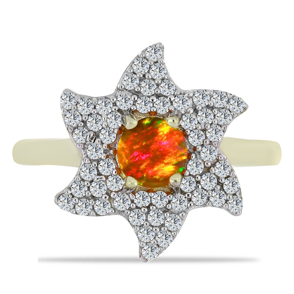 Goldplattierter Silberring mit amerikanischem Feueropal und weißem Topas 1 